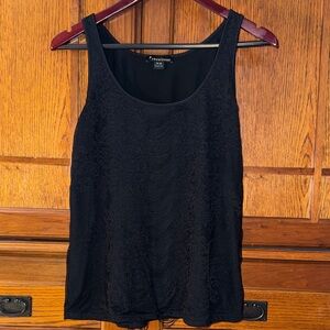 EUC Forever 21 Twenty One Distressed Black Lace Fringe Sleeveless Flowy Tank Top